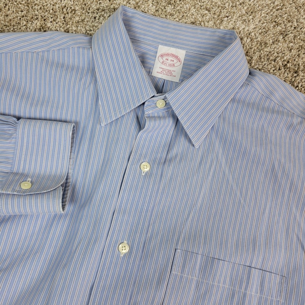 Brooks Brothers‎ Mens 16-34 Blue Striped Button Up Long Sleeve